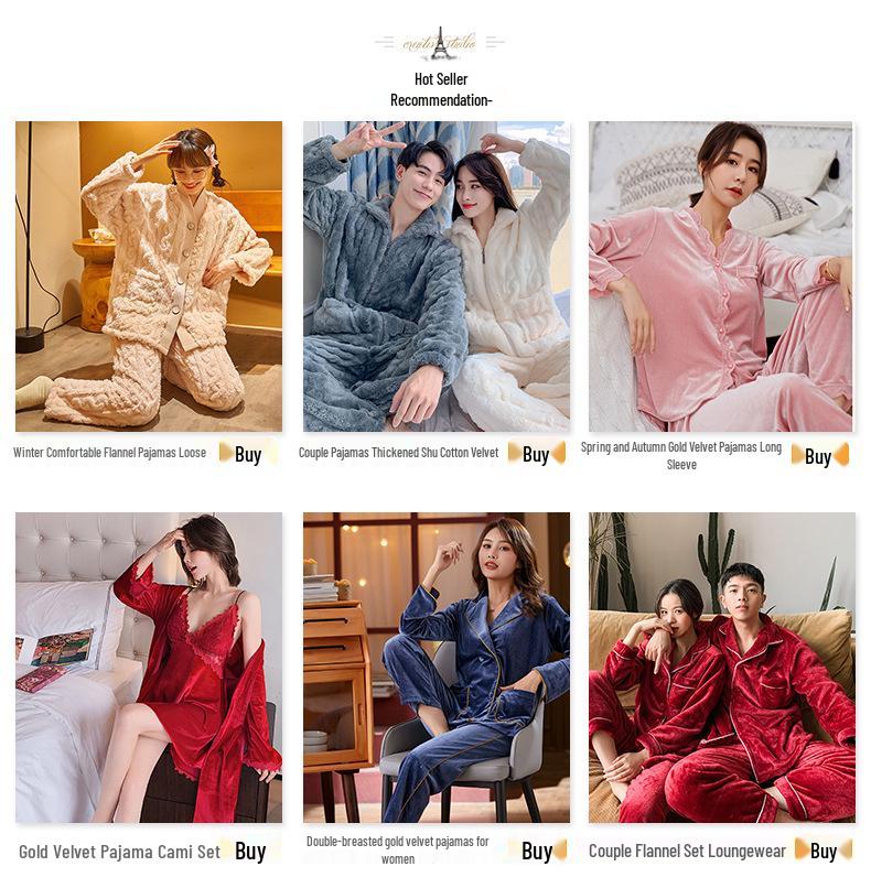 Damska złota aksamitna koronkowa piżama - Gruba, słodka, wysokiej klasy, dwuczęściowa z długim rękawem na jesień i zimę, odpowiednia do noszenia na zewnątrz