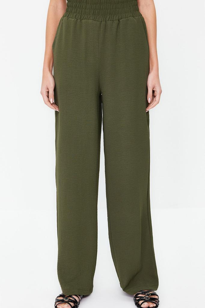 Women's Fashion New Trousers Khaki Wide Leg Wide Leg Elastic Waist Woven Trousers
