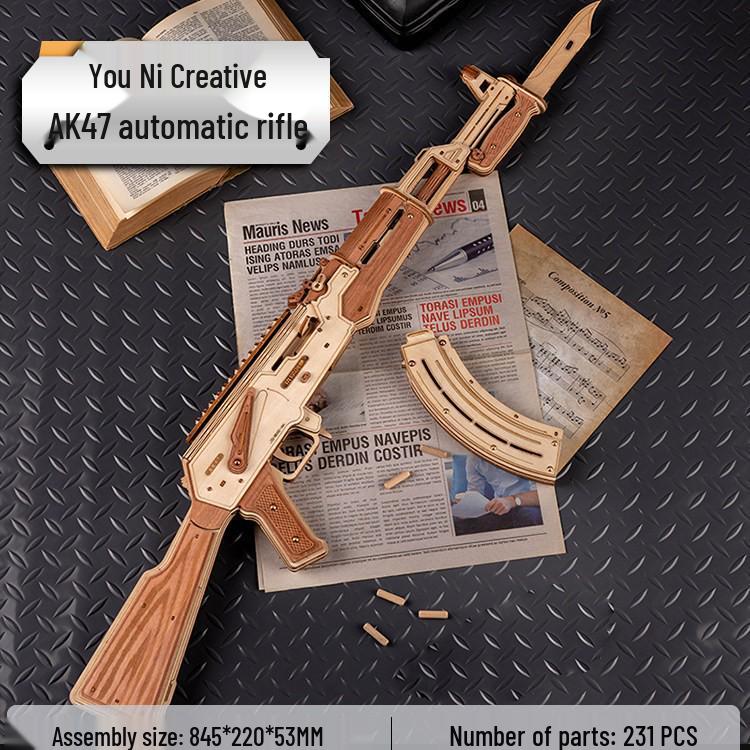 Wooden DIY AK Toy Gun Model Building Blocks - Educational Gift for Children's Day