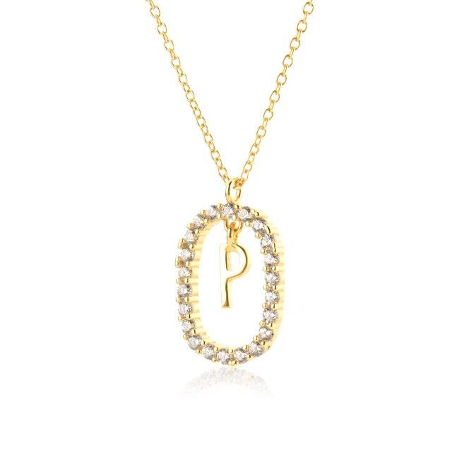 925 Sterling Silver Gold 26 Letters A -Z Alphabet Initial Long Chain Necklace Ovals Luxury Jewelry Crystal Cz Choker