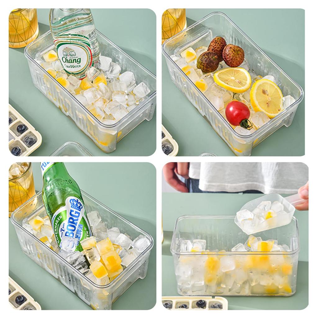 Press Type Ice Cube Maker Silicone Ice Tray Making Mold Creative Storage Box Lid Trays Bar Kitchen Square Cubic Container Set