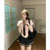 Women's Summer College-Style Polo Collar Shirt with High-Waisted Skirt and Ruffle Hem