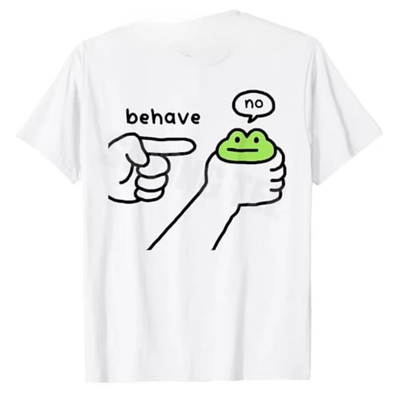 2026 New Dishonest Frog Funny Meme Behave No Cartoon Design Printed TShirt Y2k Cute Frog Comics Aesthetic Clothes Sarcastic 2XL