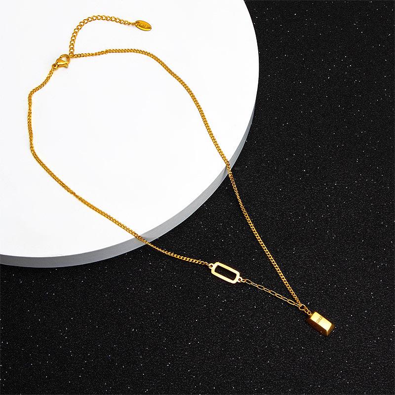 18k Gold-Plated Good Luck Small Bar Necklace: High-End Titanium Steel Clavicle Accessory for Women