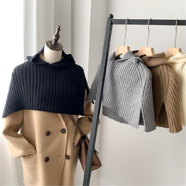 Knit Scarf Cap for Women Solid Color Hooded Shawl Winter Windproof Neckwrap Hat