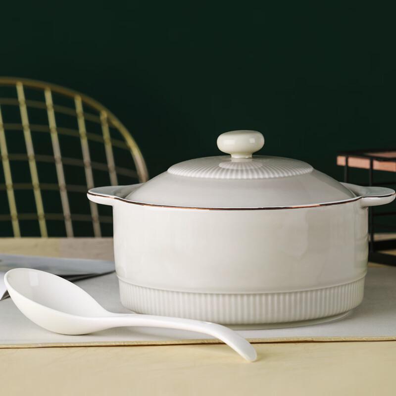 Jingdezhen Ceramic 9-inch Double Handle Soup & Rice Pot