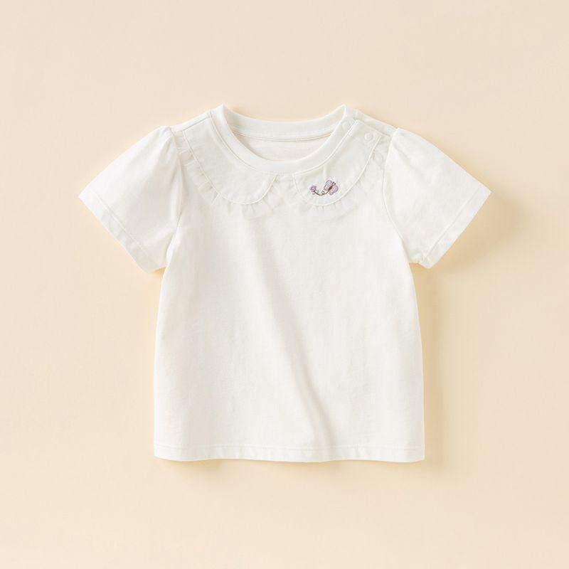 David Bella 2026 Summer New Style Girls  Short-Sleeved T-Shirt, Baby Girl s Pure Cotton Bottoming Shirt, Kidsren s Fashionable Top Off-White [Ready in Stock] 110