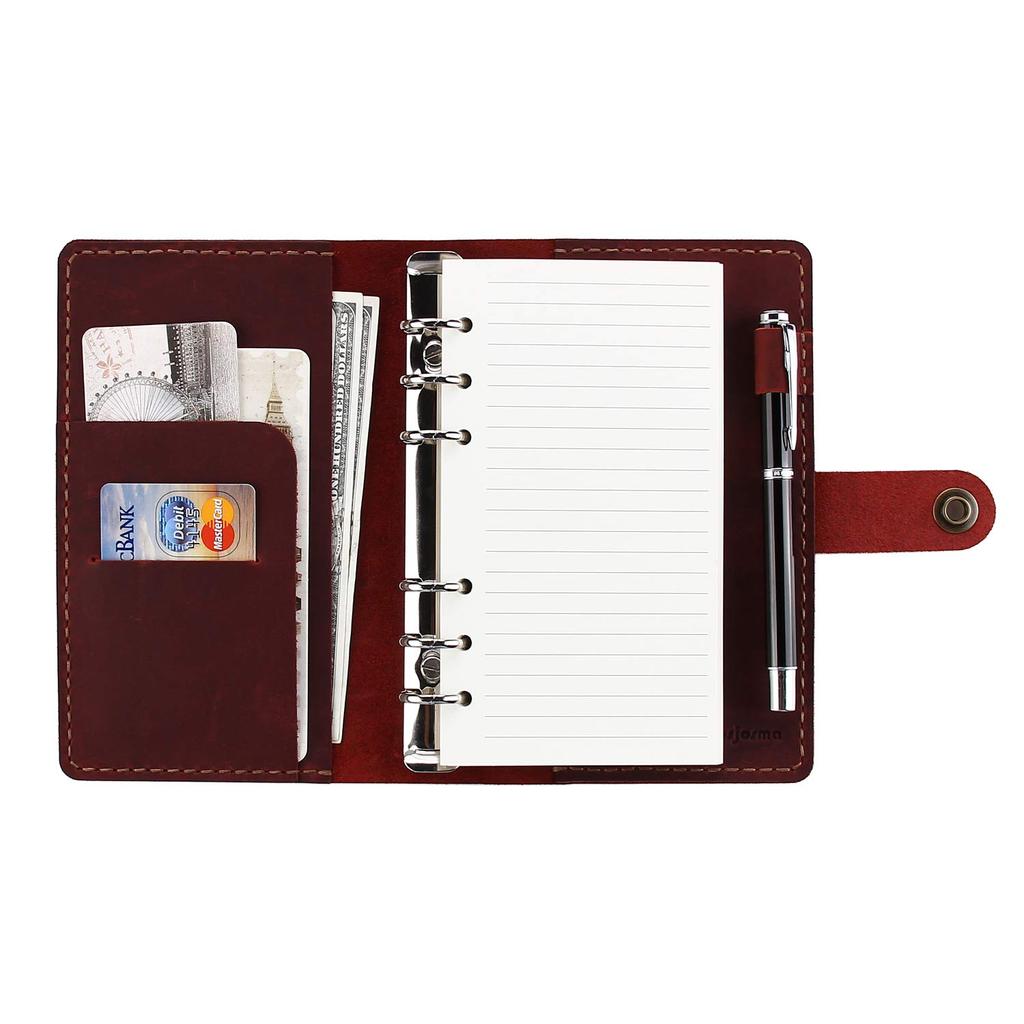 CEETOL Genuine Leather Planner, Handcrafted by Artisans, A6 Size, 6-Hole, with Pen Holder, Genuine Leather Business Notebook, Schedule Book