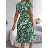 GMXIA Spring Summer Elegant Floral Short-sleeved Wide-swing Pleated Dress for Women's Wear