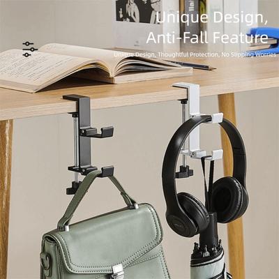 Multi-functional Portable Hanging Bag Hook Removable Adjustable Desk Hook Double Hook Punch Free Backpack Hanger Office Desk