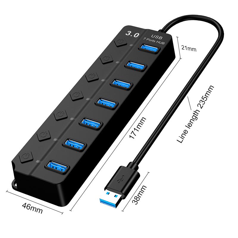 7-Port USB 3.0 Hub 5Gbps High Speed Data Transmission USB Splitter For Laptop