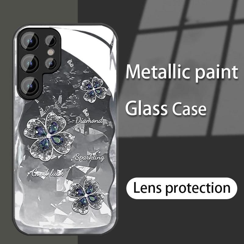 Diamond Four Leaf Clover Suitable for Samsung S23PLUS Mobile Phone Case S24 Girl S22 Skin Friendly A52 Sense A53 Full Package