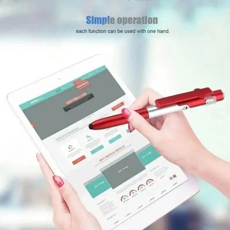 Multifunktions-4-in-1-Faltkugelschreiber mit kapazitivem Stylus (Taschenlampe+Ständer) Für Tablet iPad Handy Halter Ständer