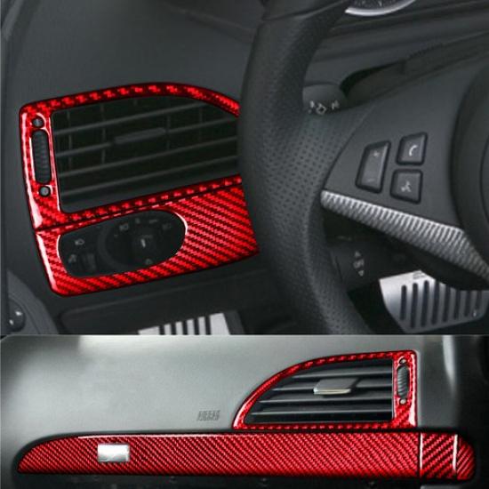6Pcs For BMW 6Series E63 E64 Red Carbon Fiber Interior Dashboard Kit Cover Trim