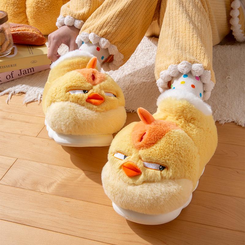 Fashion New Cute Cartoon Indoor Slippers For Women Men Funny Yellow Chicken Winter Warm Fluffy Shoes Couples Home Floor Snoot Boots