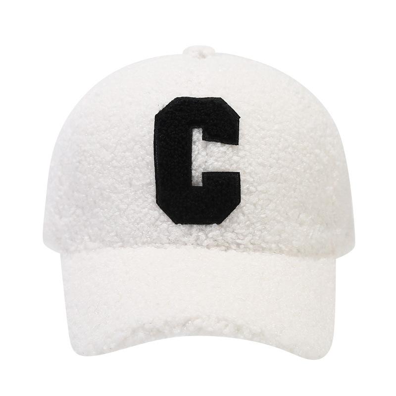 New Autumn and Winter Lamb Velvet Baseball Cap for Women Thickened and Warm Peaked Cap for Men Korean Style C Letter Casual All Match Hat