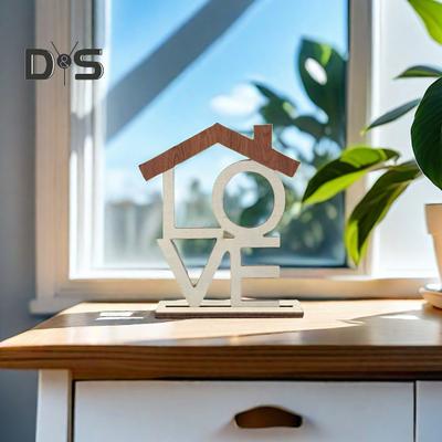 LOVE HOME Schreibtisch-Dekoration mit Holzsockel, Tischdekoration für Zuhause, Büro, Wohnzimmer, hohles englisches Buchstaben-Ornament, Weihnachtsgeschenk