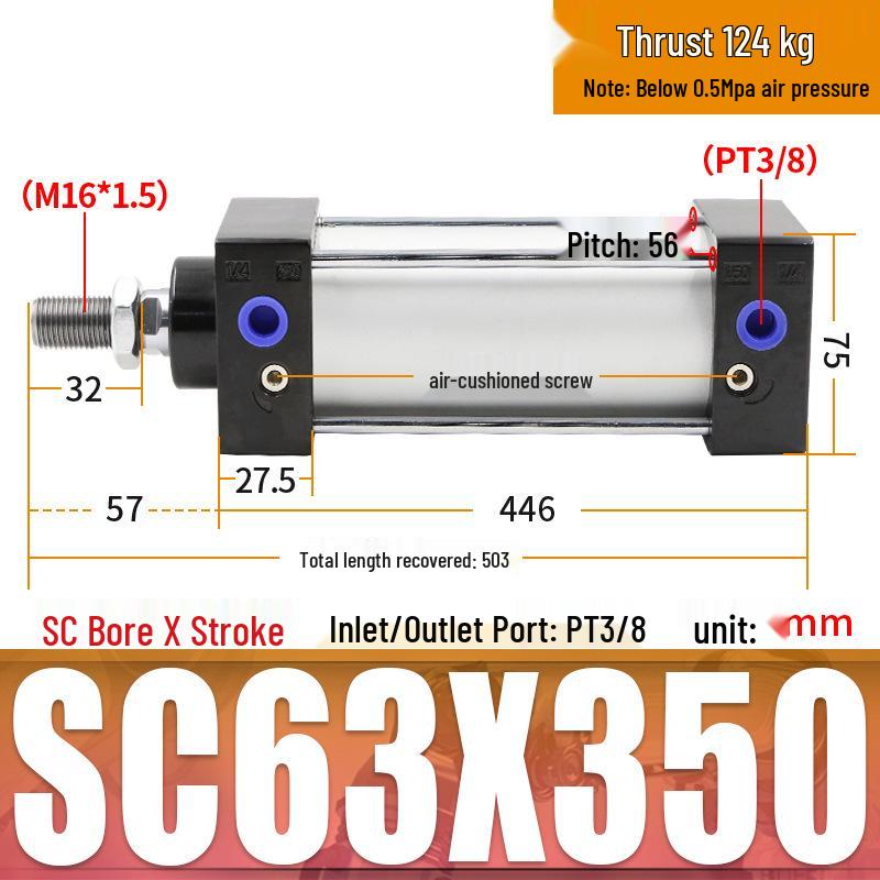 SC63 High Thrust Small Pneumatic Cylinder, Model SC40/50/80/100*125X150X200X500-S