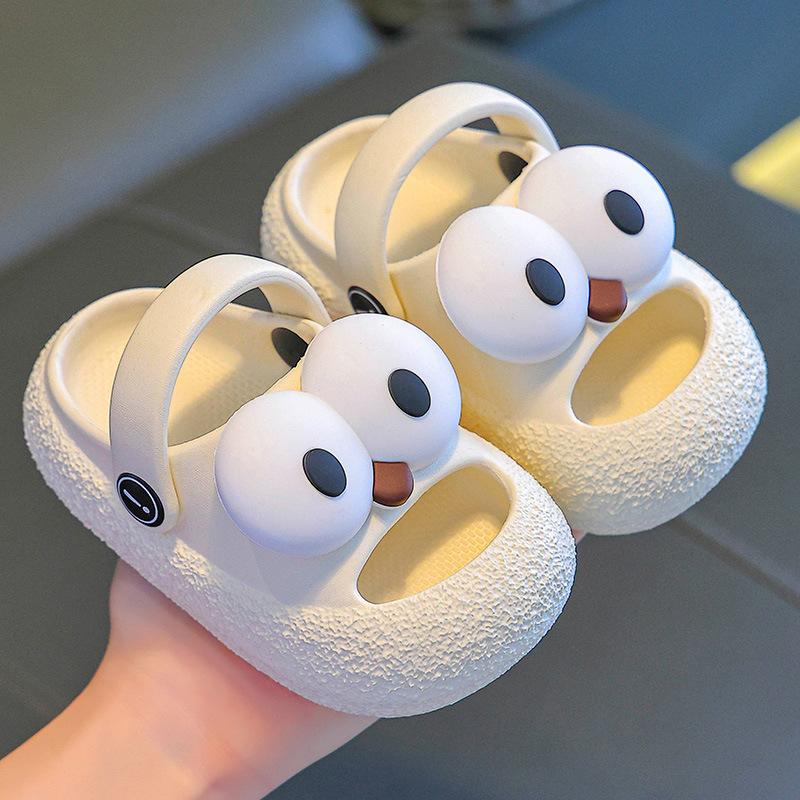 Children's Summer Indoor and Outdoor Cartoon-eye Sandals for Infants and Toddlers, Baby Bath Clogs with Closed Toe for Boys