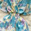Women Chiffon Floral Long Dress Korean V-neck Short Sleeve A-line Party Dresses Summer Bohemian Style Beach Vestidos