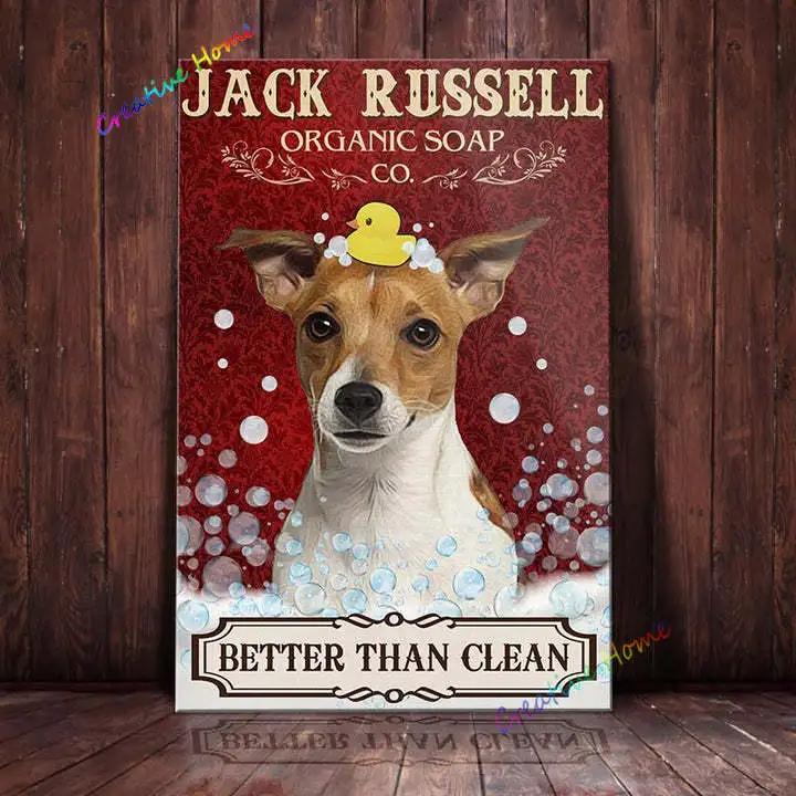Jack Russell Terrier & Co. Bade Seife Blechschild Kaffee Metallschild Vintage Bar Zuhause Badezimmer Wanddeko Lustiges Schild 12x8 Zoll