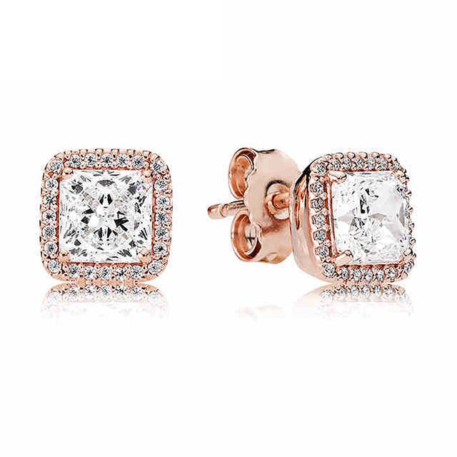 Neue 925 Sterling Silber Mode Ohrring Rose Klassische Zeitlose Eleganz Leuchtende Ohrring Mit Kristall Für Frauen Schmuck Geschenk