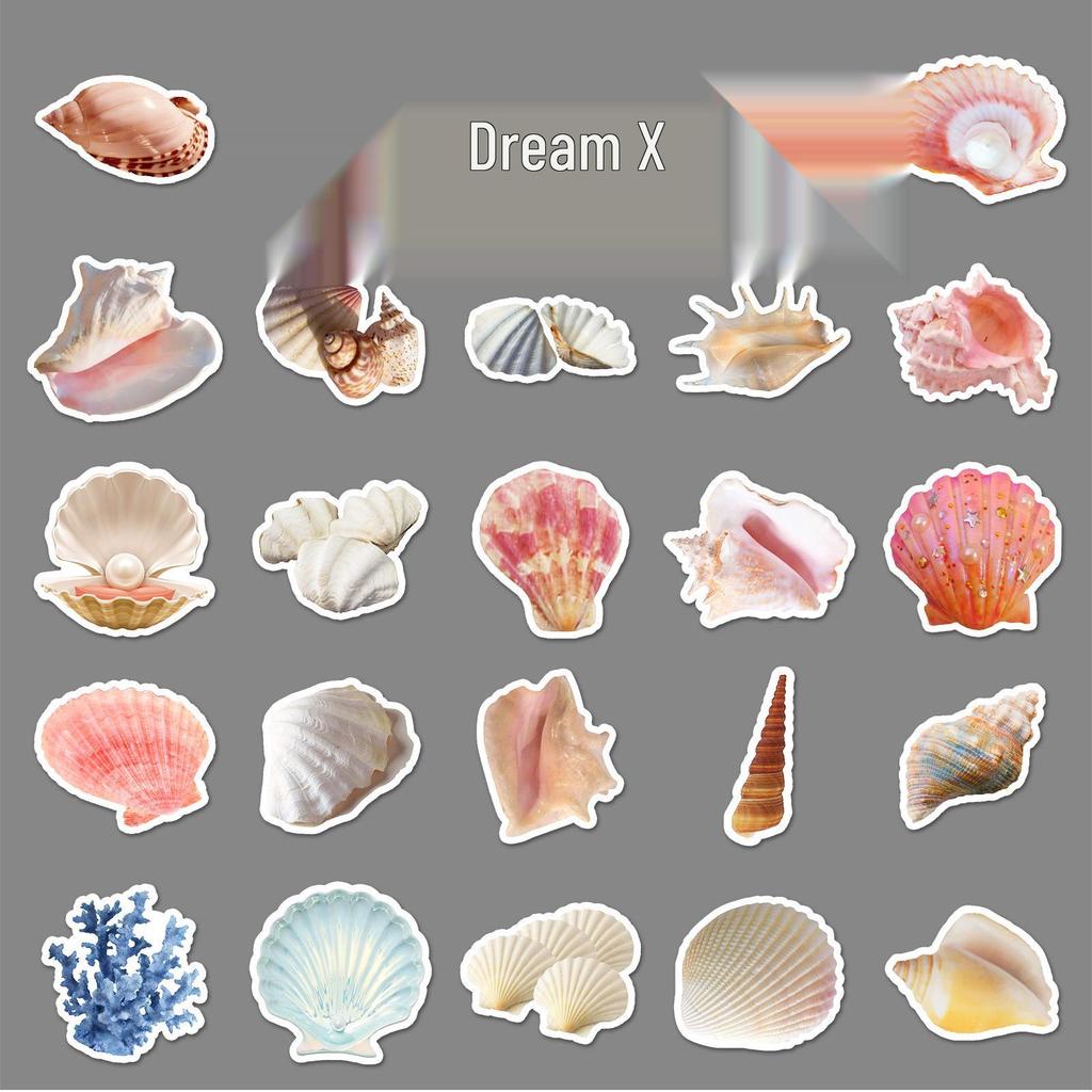 50PCS Ocean Style Cartoon Shell Stickers: Waterproof Decor for Laptops & Journals