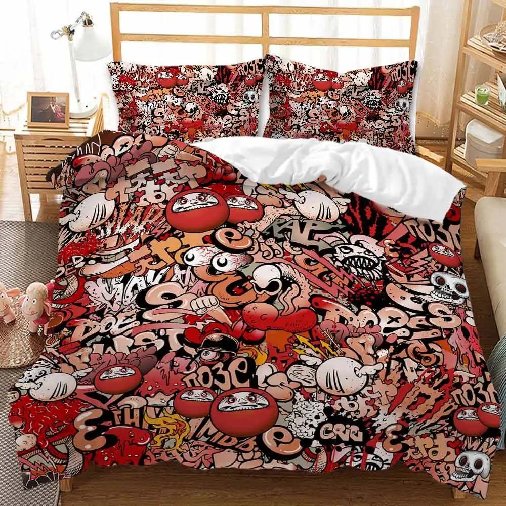 Hip Hop Bettbezug King Queen Size Farbe Street Culture Wand Graffiti Kunst Rockmusik Sport Polyester Bettwäsche Set für Kind Teenager