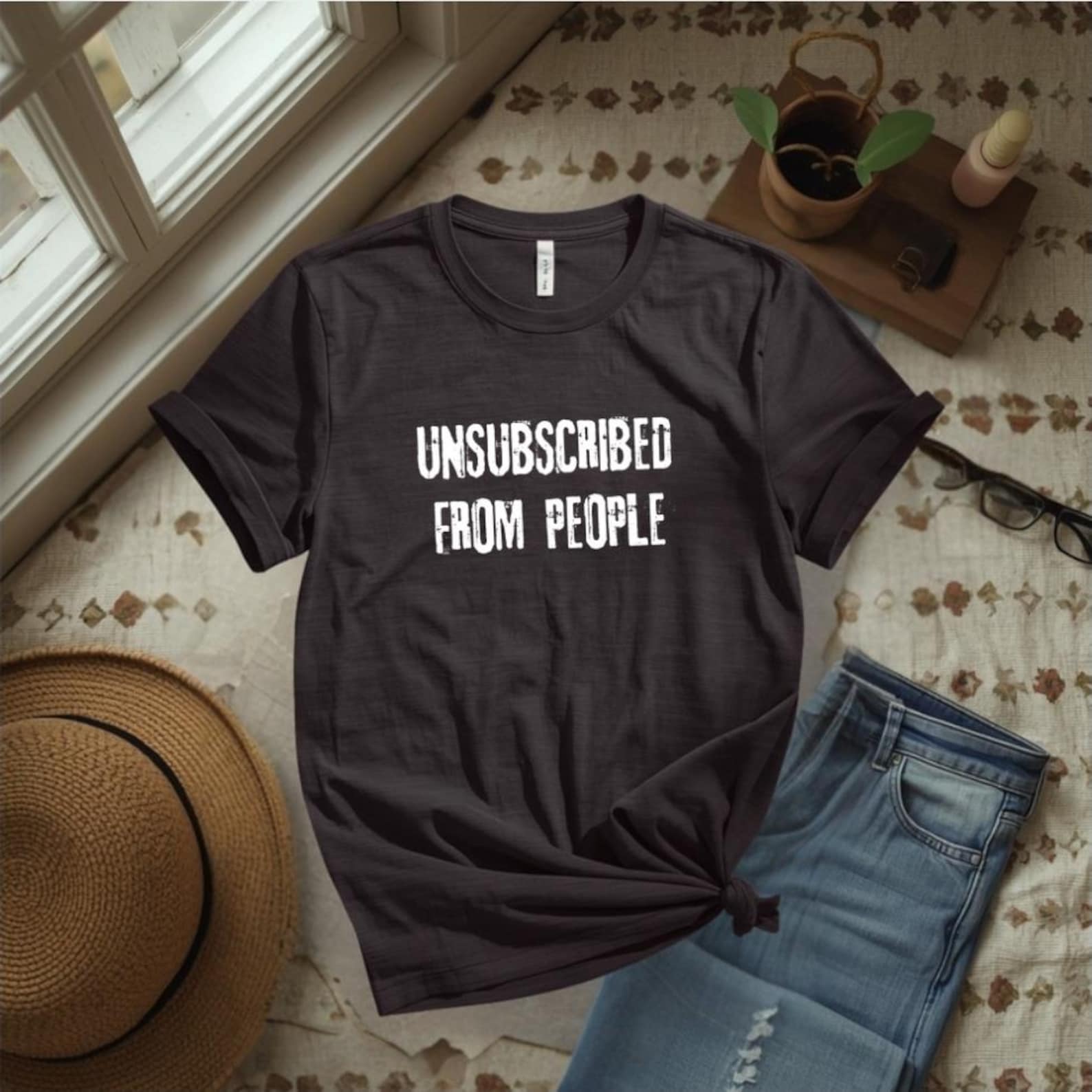 Unsubscribed From People Shirt, Introvert Graphic Tee, Social Battery Dead T-Shirt, Funny Antisocial Shirt, Sarcastic Mental Health Tee XL