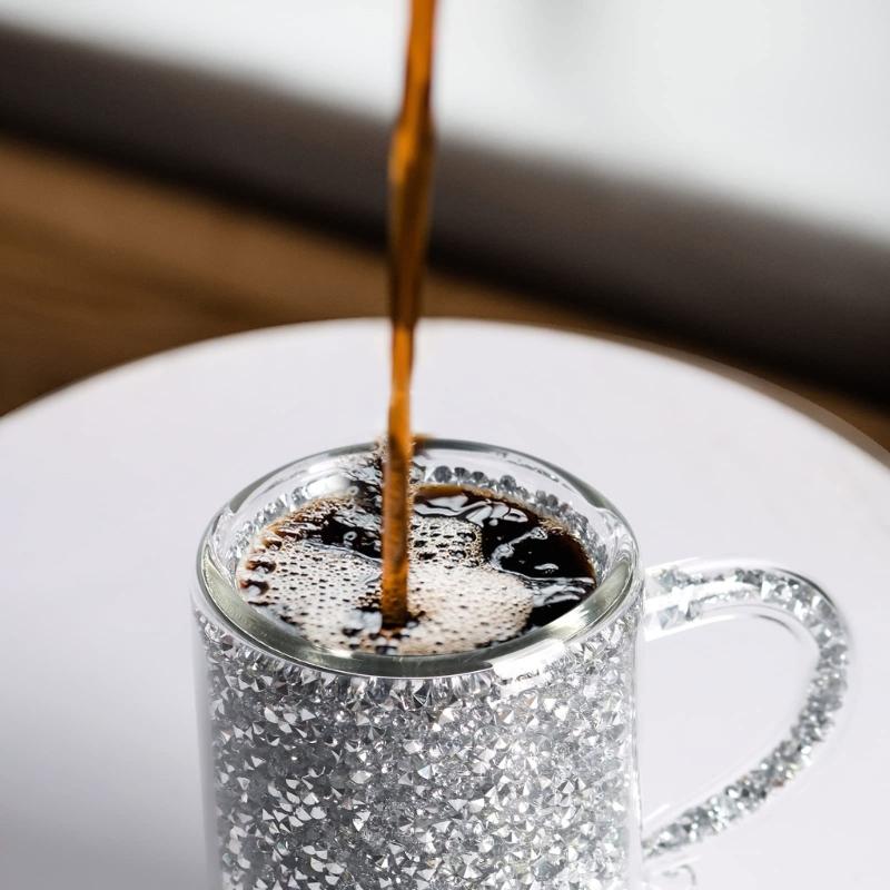 Crystal Glass Coffee Cup with Handle Double Layer Heat Insulation Water Tumblers Drinking Cups Wine Glasses Teas Cups