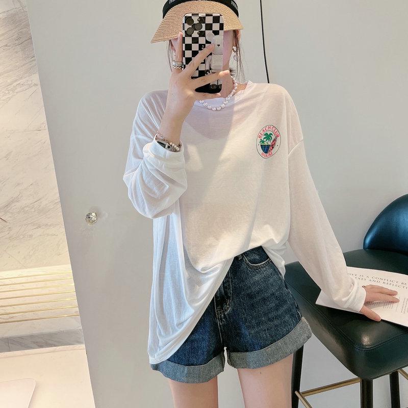 

2024 Летняя женская футболка больших размеров в корейском стиле из шелка с защитой от солнца One Size