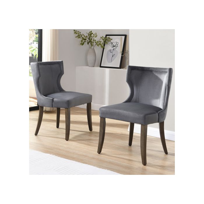 Chaises de salle à manger - MUVOE - Ensemble de 4 - Velours gris - Pieds en bois massif - Confort optimal