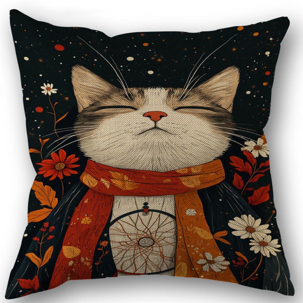 Playful Cat Pillowcase Wedding Decorative Linen Pillow Case For Home Pillow Cover 45X45(One Sides)