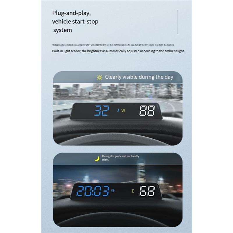 H500G GPS HUD Head Up Display Smart Digital Alarm Reminder Meter Plug And Start Stop With Car Functionality