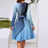 Women's Fashion Casual V-Neck Long Sleeve Waist Plaid Print Midi Dress