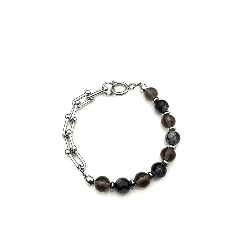 Unisex Gaga Snowflake Obsidian & Stainless Steel Handmade Bracelet