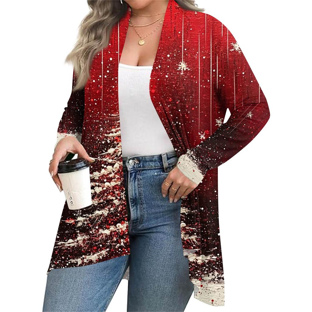 Women's Fall And Winter Fashion Casual Print Long Sleeve Mid-Length Cardigan Jacket