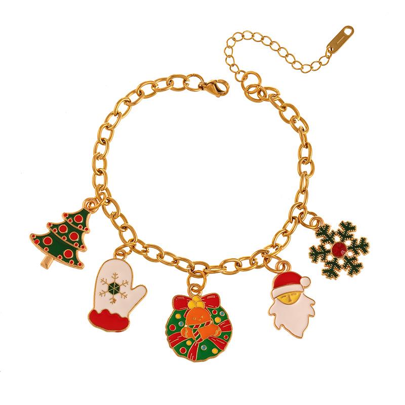 Christmas Bracelet & Necklace: Snowman, Santa, Bell & Wreath Pendants - European & American Creative Design