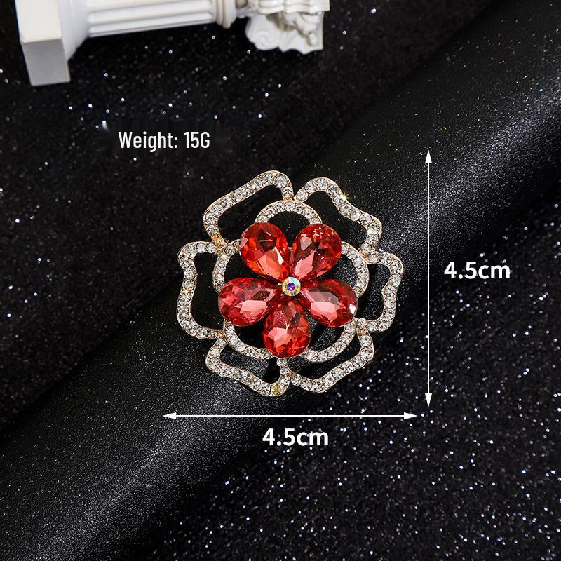 High-End Rose Red Chinese Flower Brooch: Classical Pin for Women's Qipao & Coat Accessories