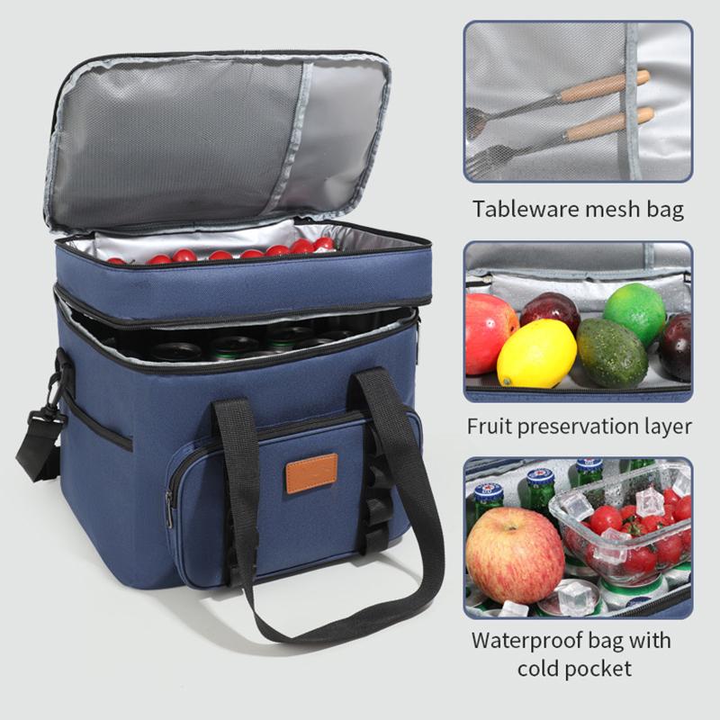 Multifunctional Double Layers Tote Cooler Lunch Bags for Women Men Large Capacity Travel Picnic Lunch Box with Shoulder Strap