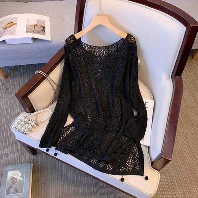 Hollow Hook Flower Knitted Sweater for Women In Summer Lazy Style Loose Medium To Long Length Long Sleeved Sun Protection Clothing Thin Version