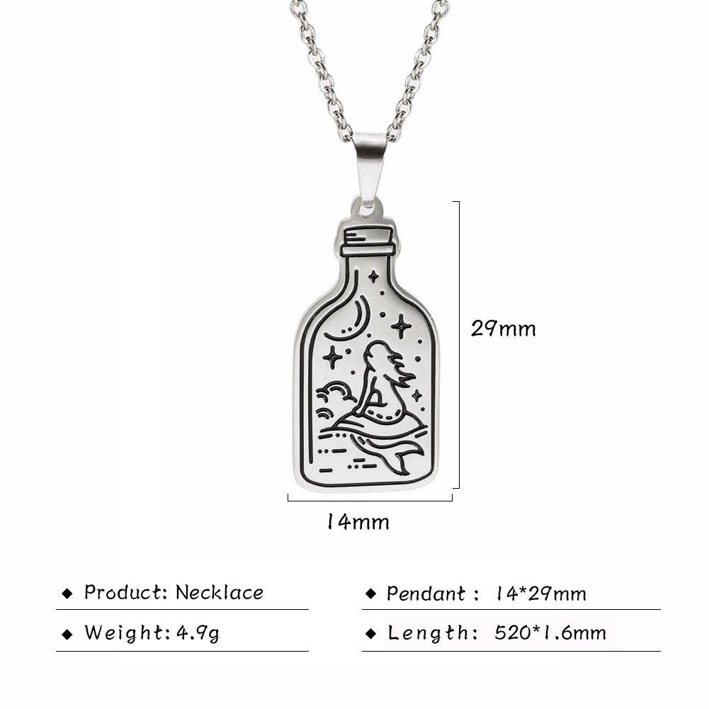 Mermaid Wolf Moon Star Mountaion Bottle Pendant Necklace Stainless Steel Golden Necklaces Jewelry Gift Women