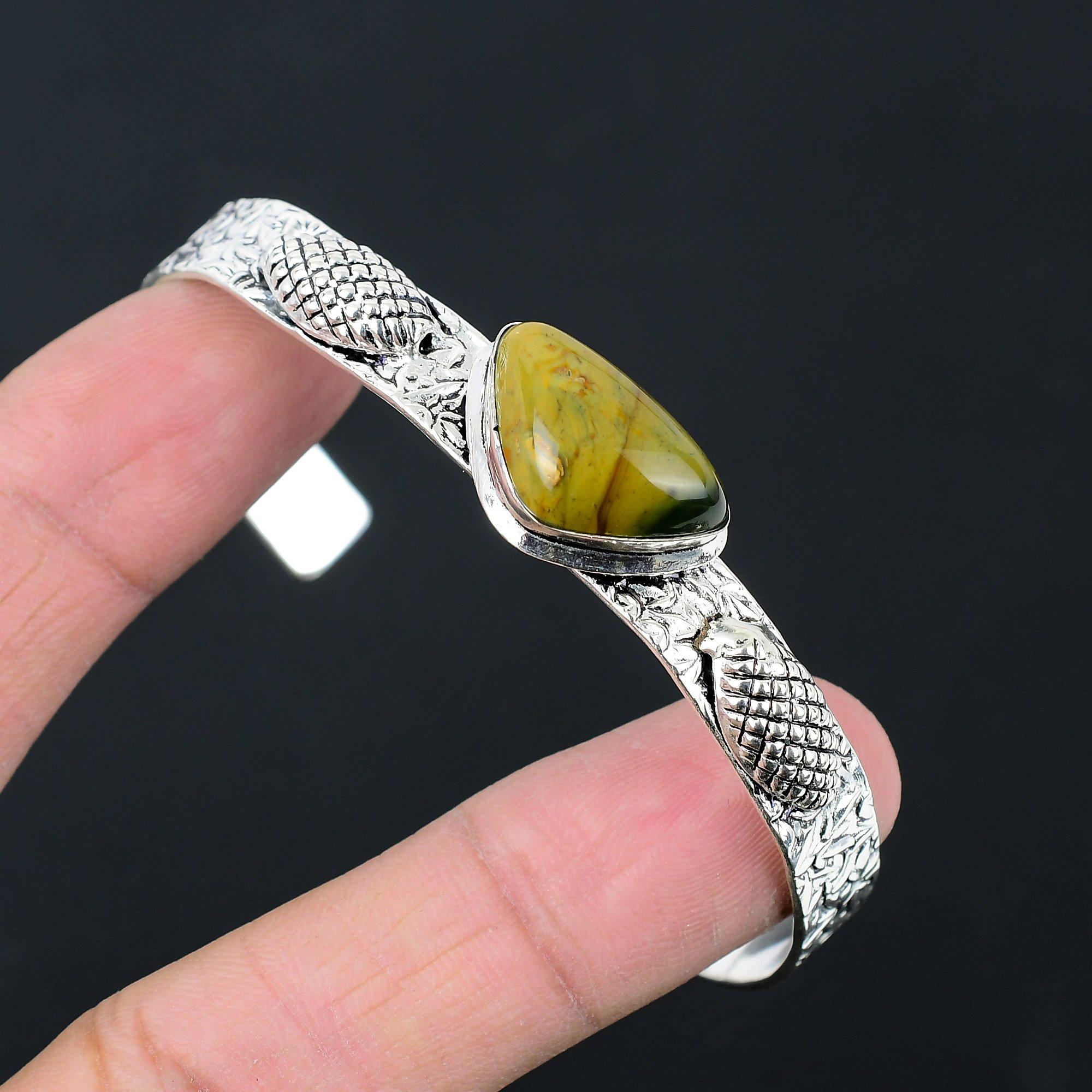 

Daughters Day Deal Rainforest Jasper Gemstone 925 Sterling Silver Bangle Jewelry Adjustable