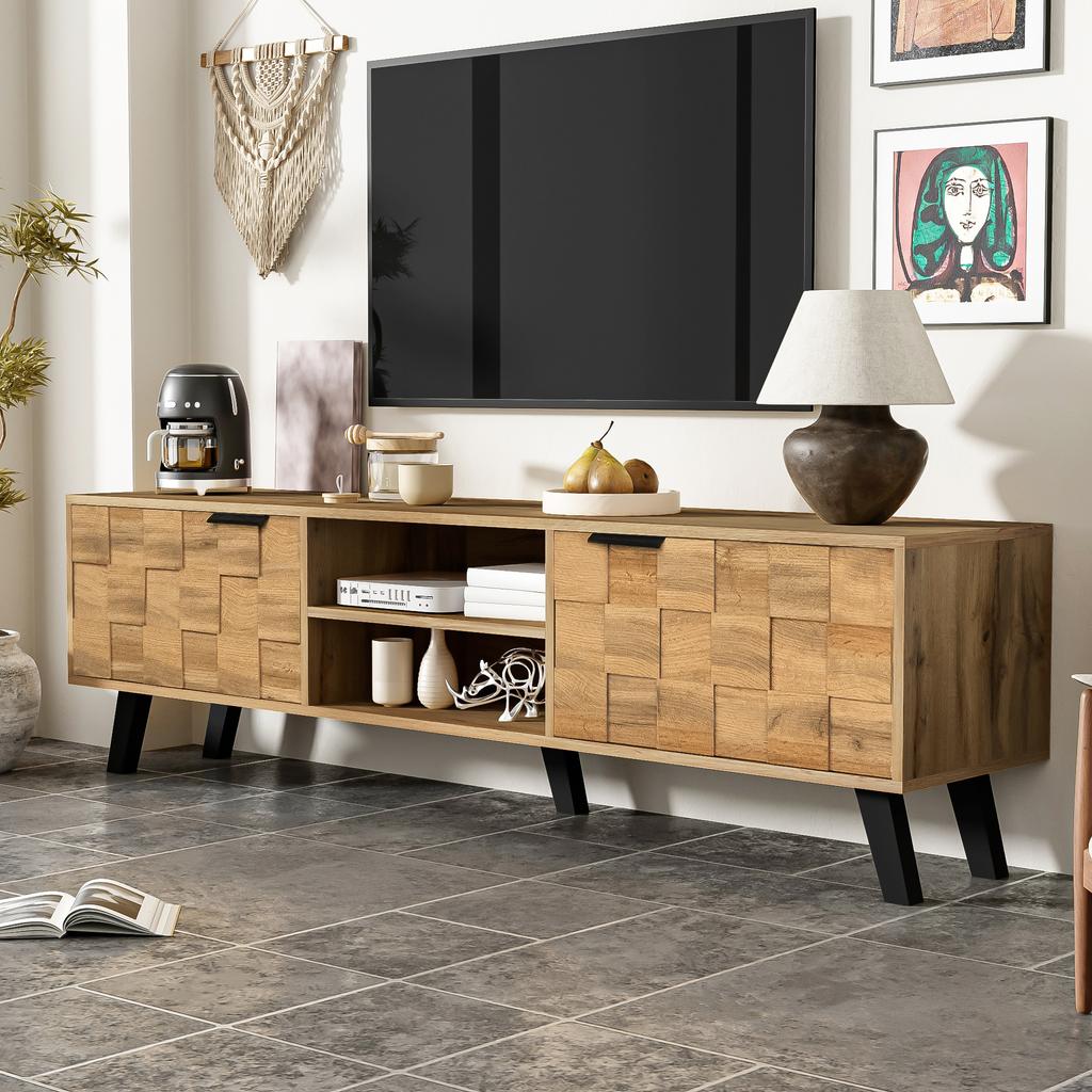 Modern TV cabinet with 2 doors and 2 open compartments – 160.5 x 35.5 x 45 cm