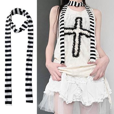 Neuer Harajuku Retro Streifen Halsschal Damen 100% Baumwolle Lange Schals Y2k Grau Rot Schwarz Gestreifter Dekoschal Mode Streetwear