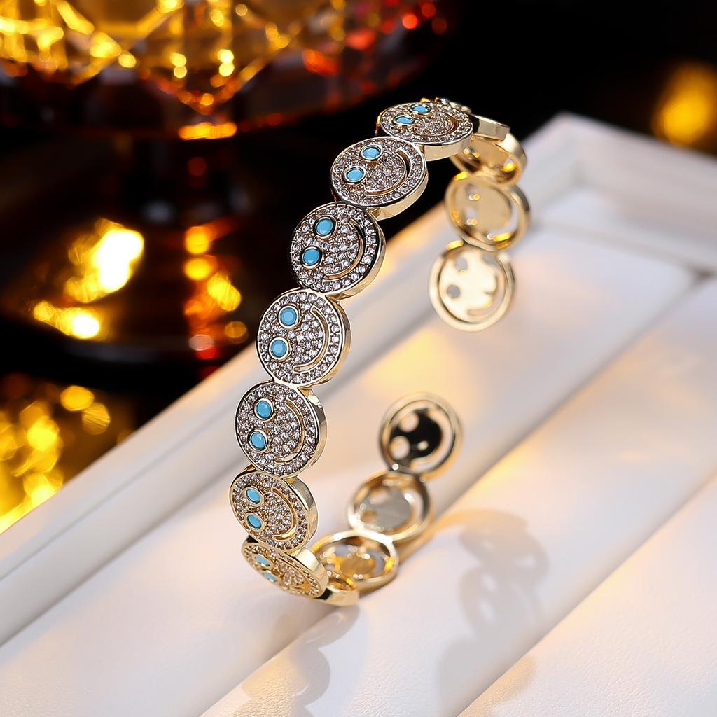 Women Smile Face Bracelet Ring Set Fashion Minimalist Zircon Jewelry Perfect For Party Gathering Wear