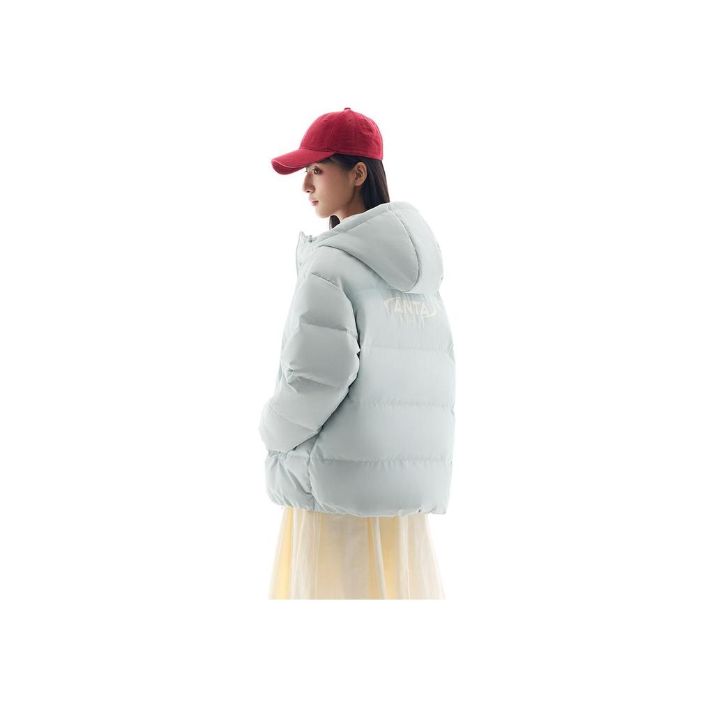 Anta Sports Lifestyle Series Pioneer Series Letter Zipper Hooded Comfortable Breathable Loose Down Jacket Women Outerwear White Gray Green 962448905-7
