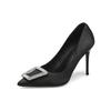 Neue spitze sexy Strass Einzelne Schuhe eckige Schnalle dünne Absätze Nachtclub Dinner Schwarz Licht Mund High Heels