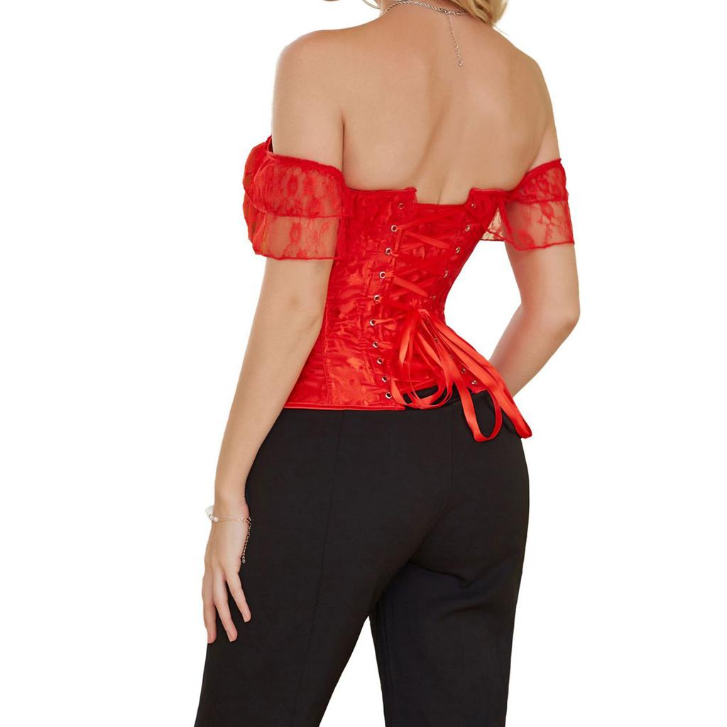 Breathable Polyester Lace Corset Top Adjustable Ties And Elegant Off Shoulder Design Traditional Blossomy Bustier Top
