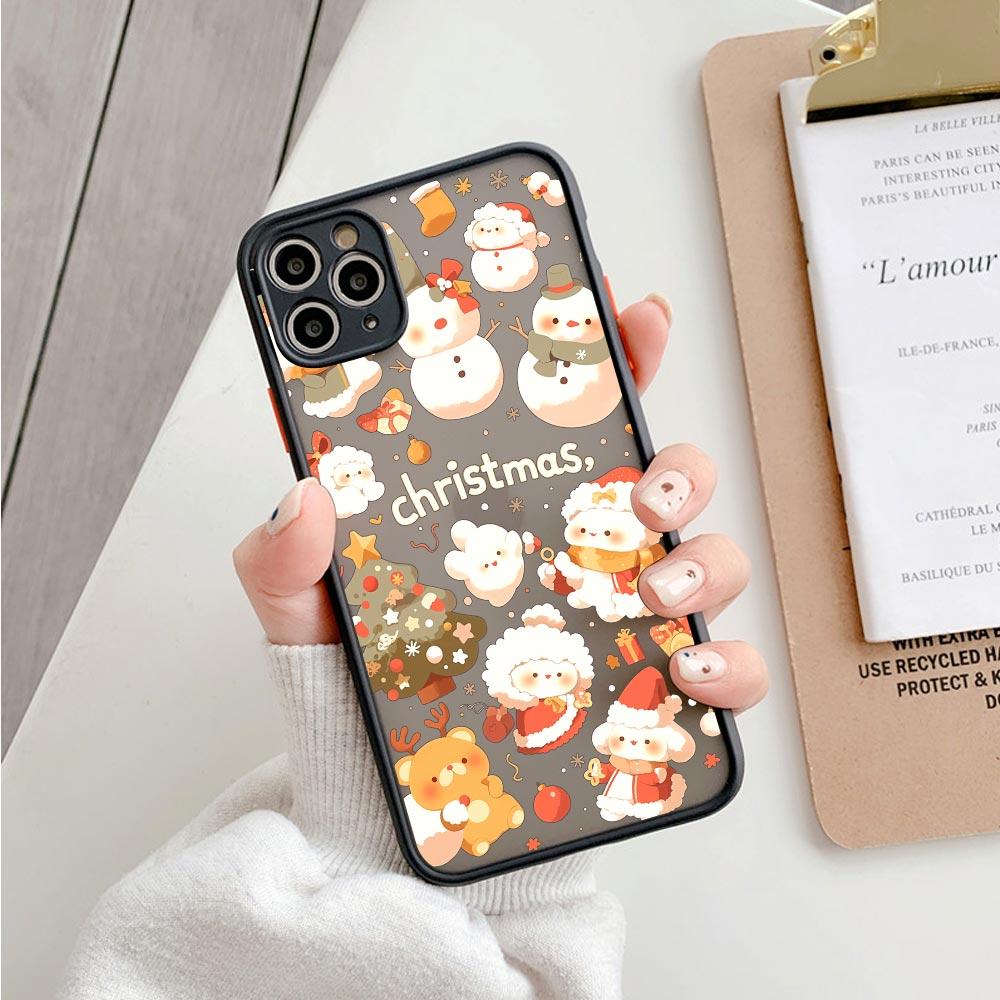 Case For iPhone 17 16 15 13 12 11 14 Pro Max 15 Plus 16e 17 Air Shockproof Clear Matte Cover Christmas Theme Cane Picture Fundas